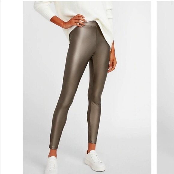 Women's Faux Leather Express Leggings, Size Large, Metallic Silver